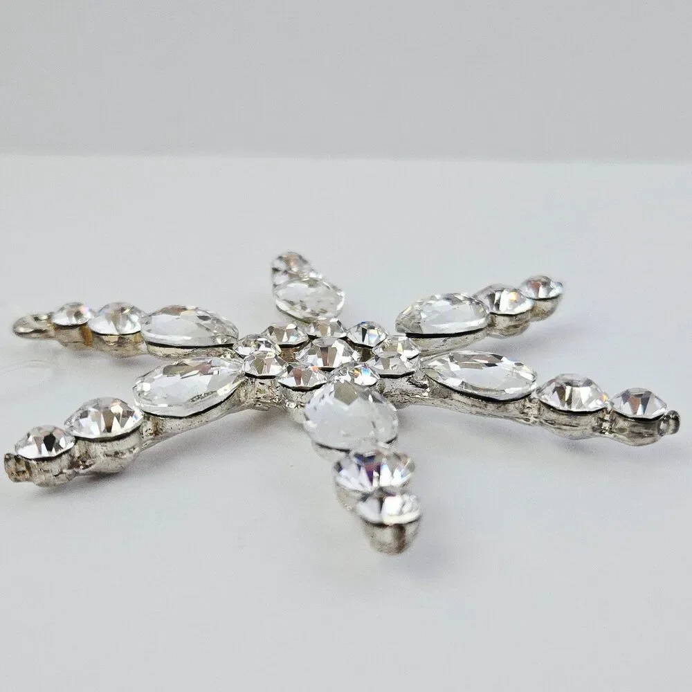 Beautiful Silver & Crystal Rhinestone Snowflake Christmas Ornament Star Sparkle